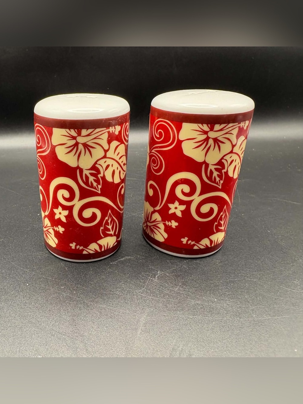 Home Accents Red Ceramic Floral Salt and Pepper Shaker Set